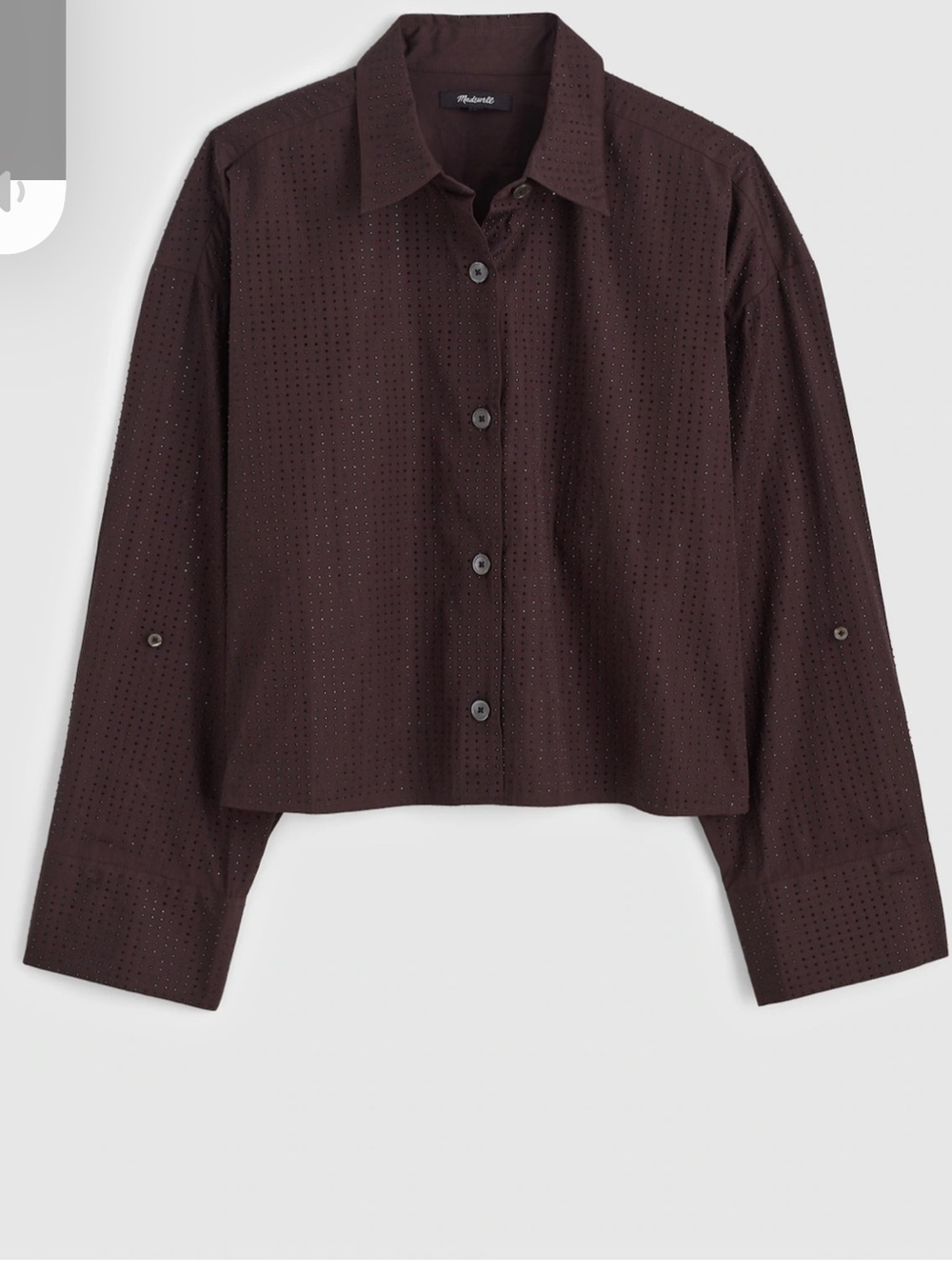 Madewell Molasses Brown Rhinestone Straight Hem Line Button-Up Shirt NY877 XXS